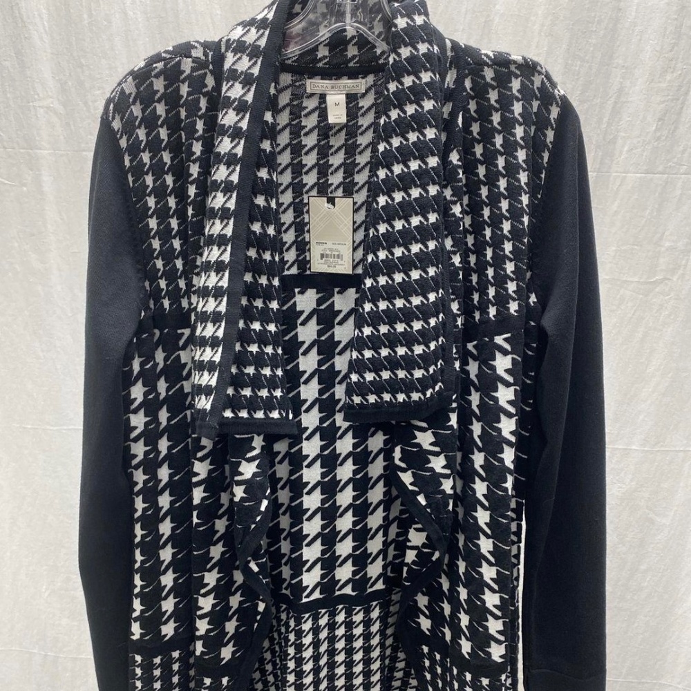 NWT Dana Buchman Houndstooth Jacquard Sweater Black & White Size M